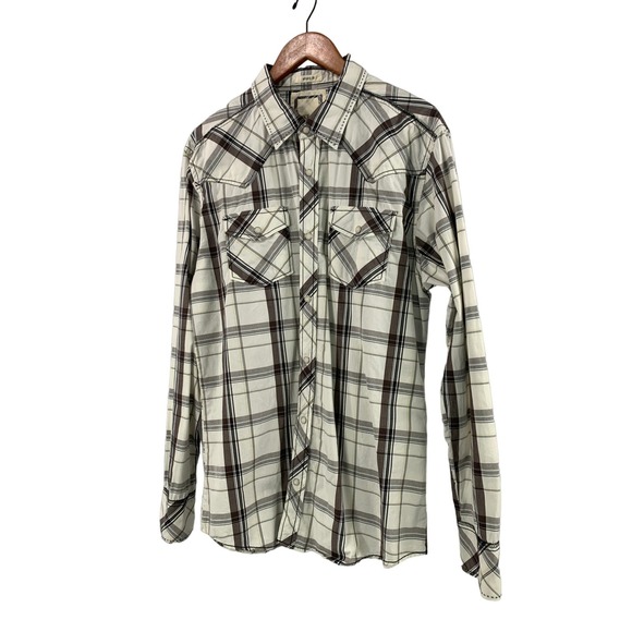 BKE Pearl Snap White Black Gray Western Long Sleeve Dress Shirt Size Large‎ - Picture 10 of 10